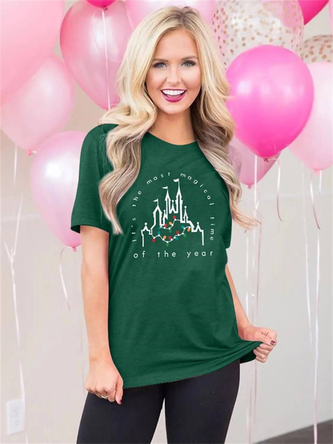 Merry Christmas Shirt Women Magical Christmas T-Shirt Christmas Lights tee Family Holiday Vacation Tops