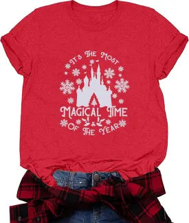 Merry Christmas Shirt Women Magical Christmas T-Shirt Christmas Lights tee Family Holiday Vacation Tops