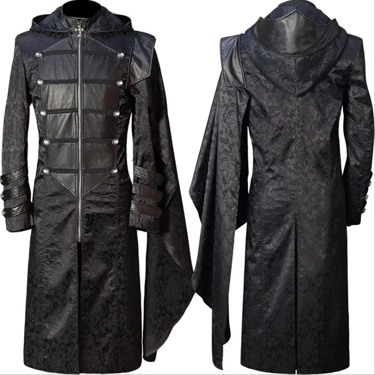 Oiefeen Men's Gothic Hooded Jacket Men's Punk Fashion Long Windbreaker Cape