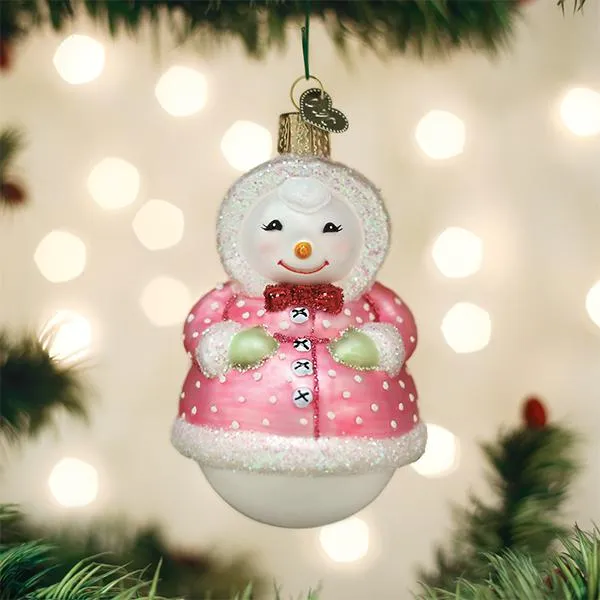 Old Word Christmas Jolly Snowlady Glass Ornament