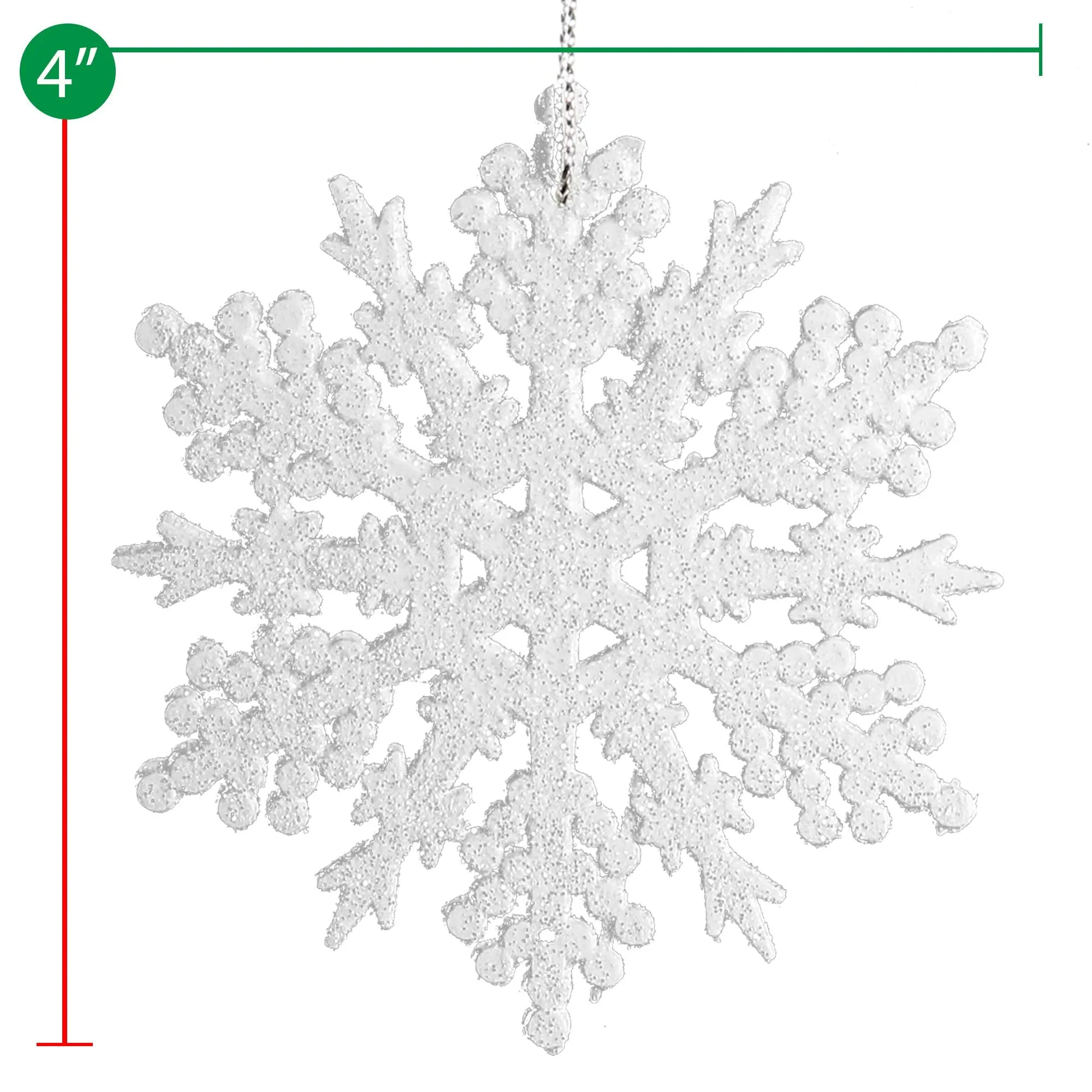 Ornativity Glitter Snowflake Ornaments - Holiday Wedding Plastic Sparkling Hanging Snowflakes  Pack of 24