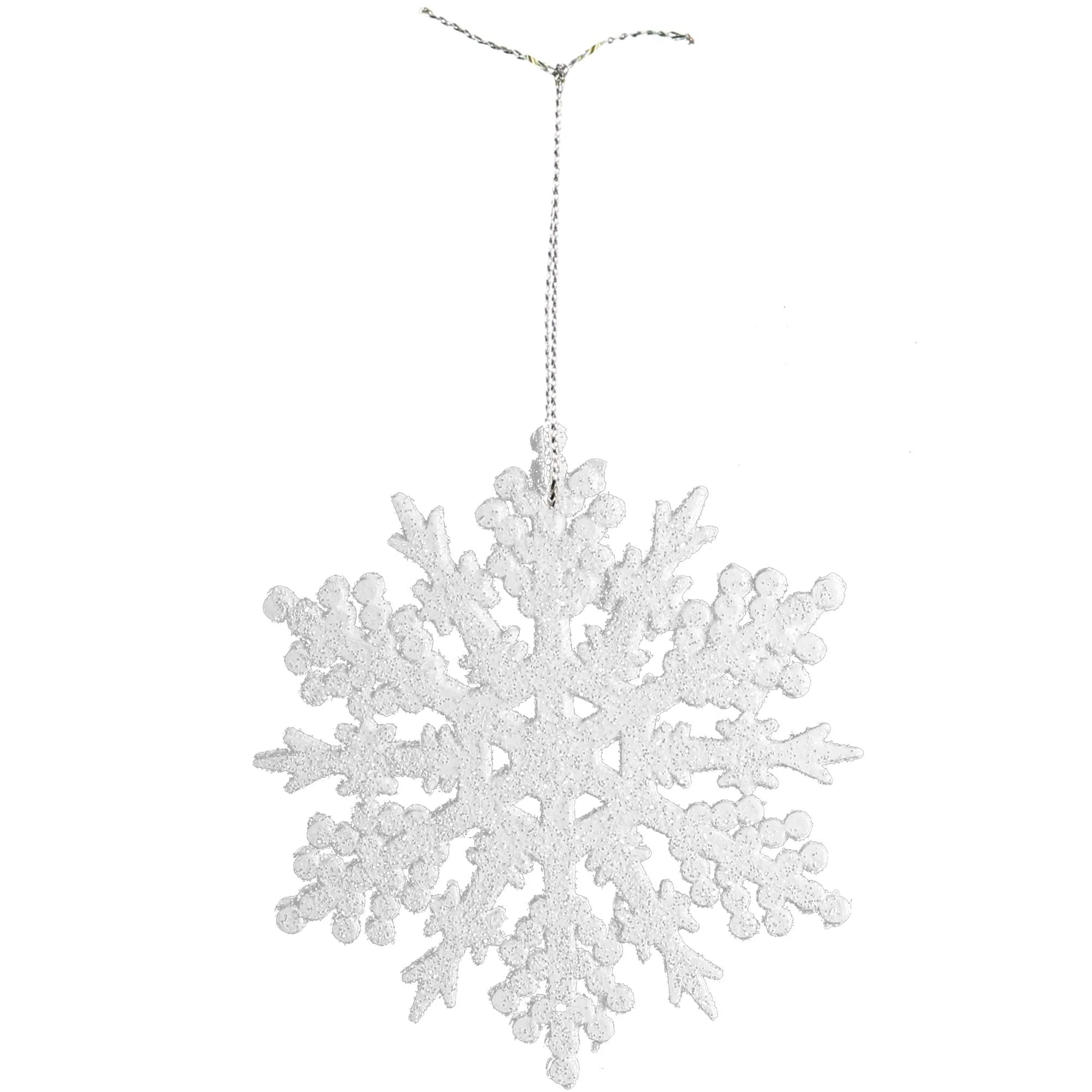 Ornativity Glitter Snowflake Ornaments - Holiday Wedding Plastic Sparkling Hanging Snowflakes  Pack of 24