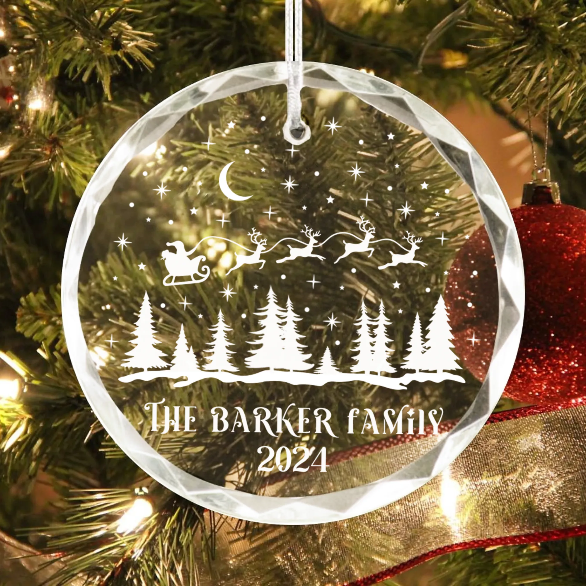 Personalized Family Christmas Glass Ornaments, Family Christmas GX02-1