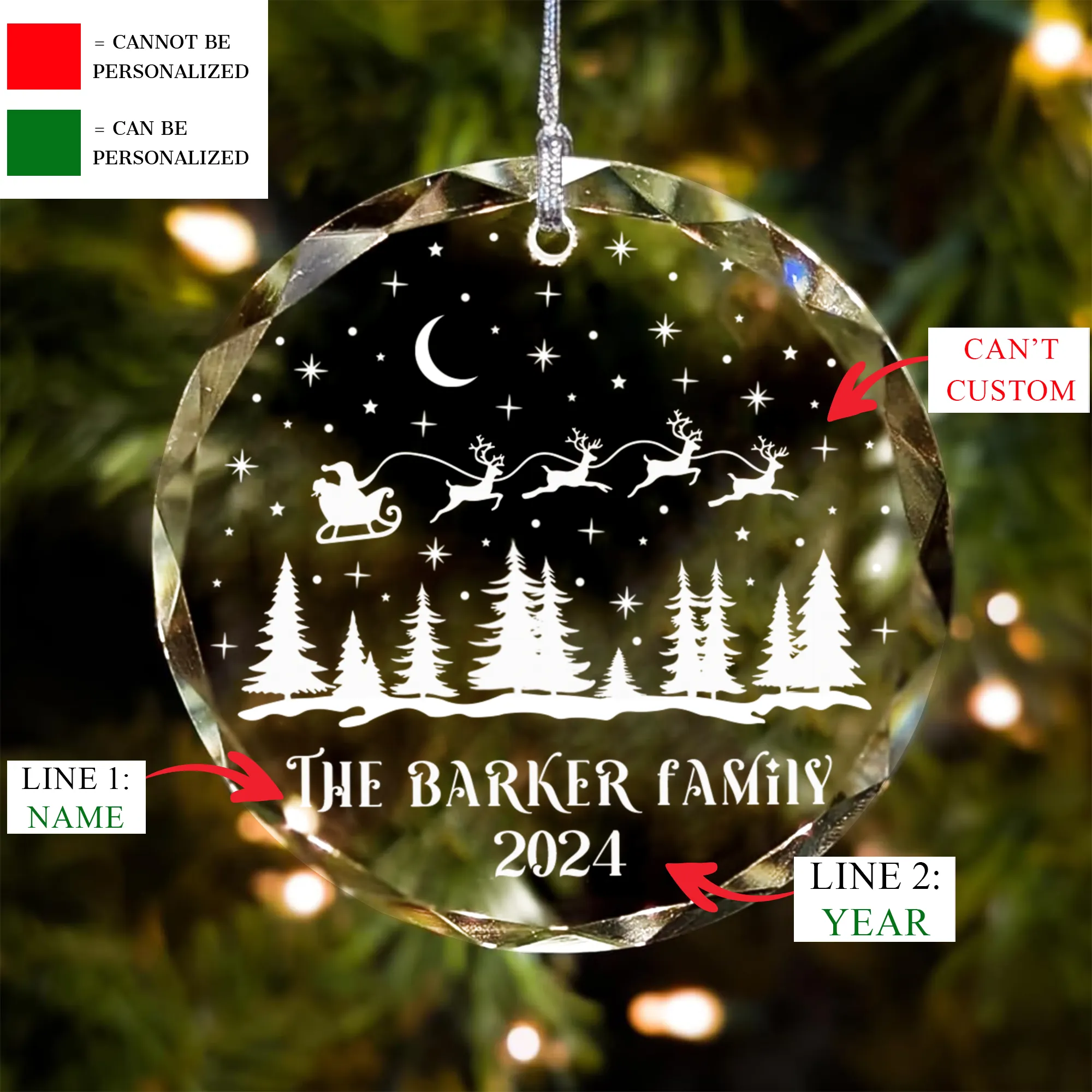 Personalized Family Christmas Glass Ornaments, Family Christmas GX02-1