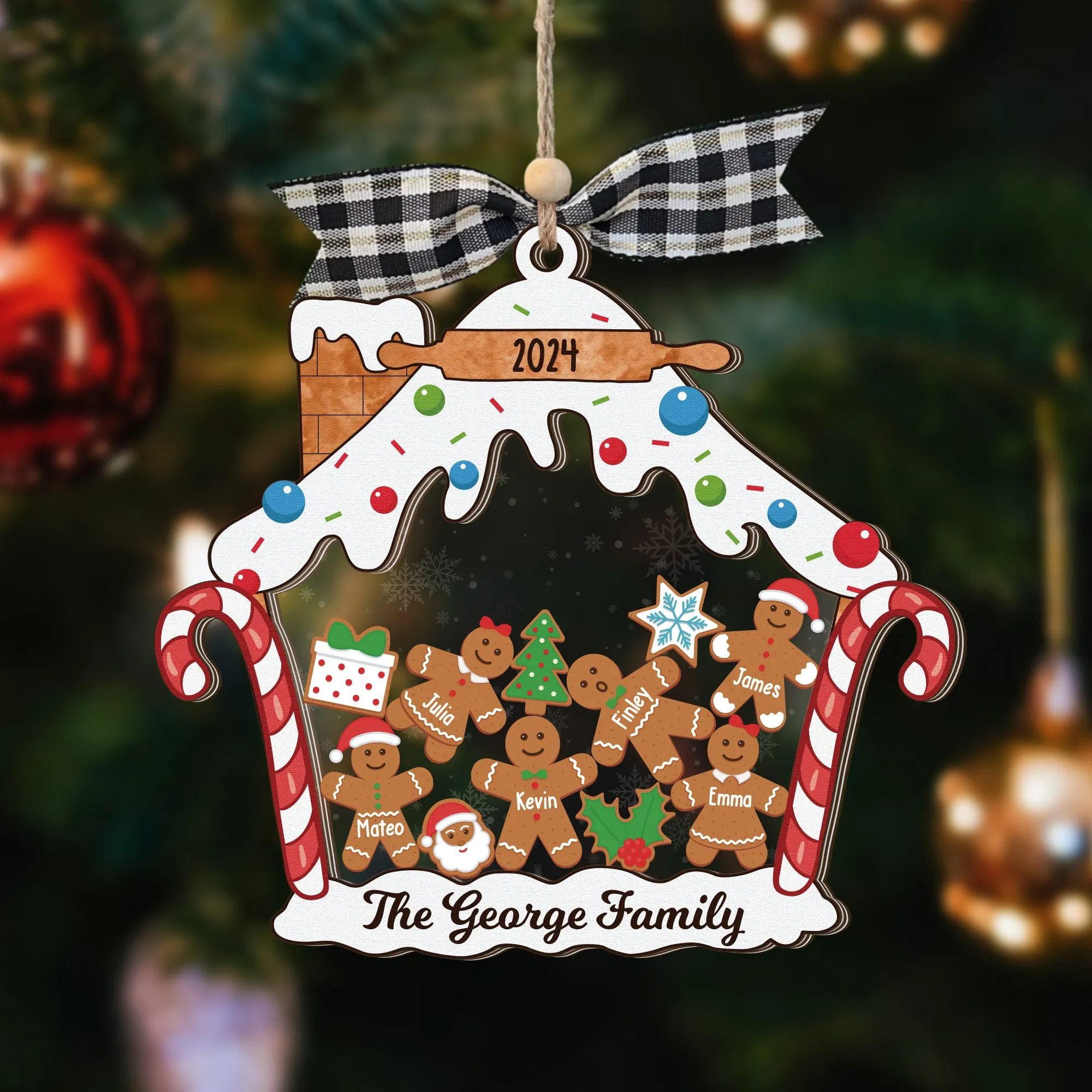 Personalized Gingerbread Family Christmas Ornament, Family 5 Layers Shaker Ornament Wood and Acrylic CF198