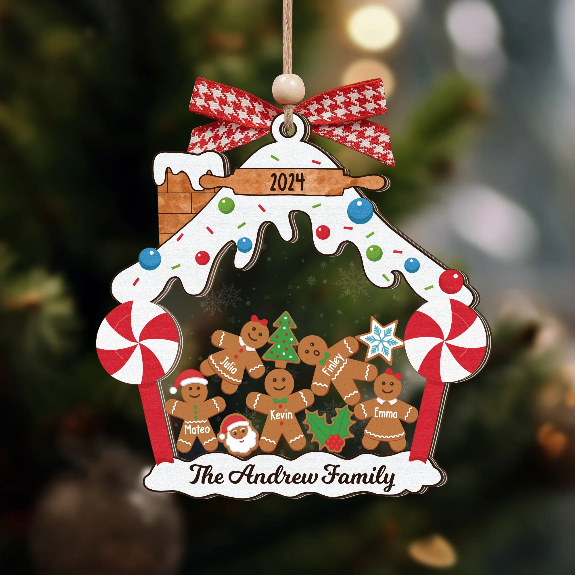Personalized Gingerbread Family Christmas Ornament, Family 5 Layers Shaker Ornament Wood and Acrylic CF198