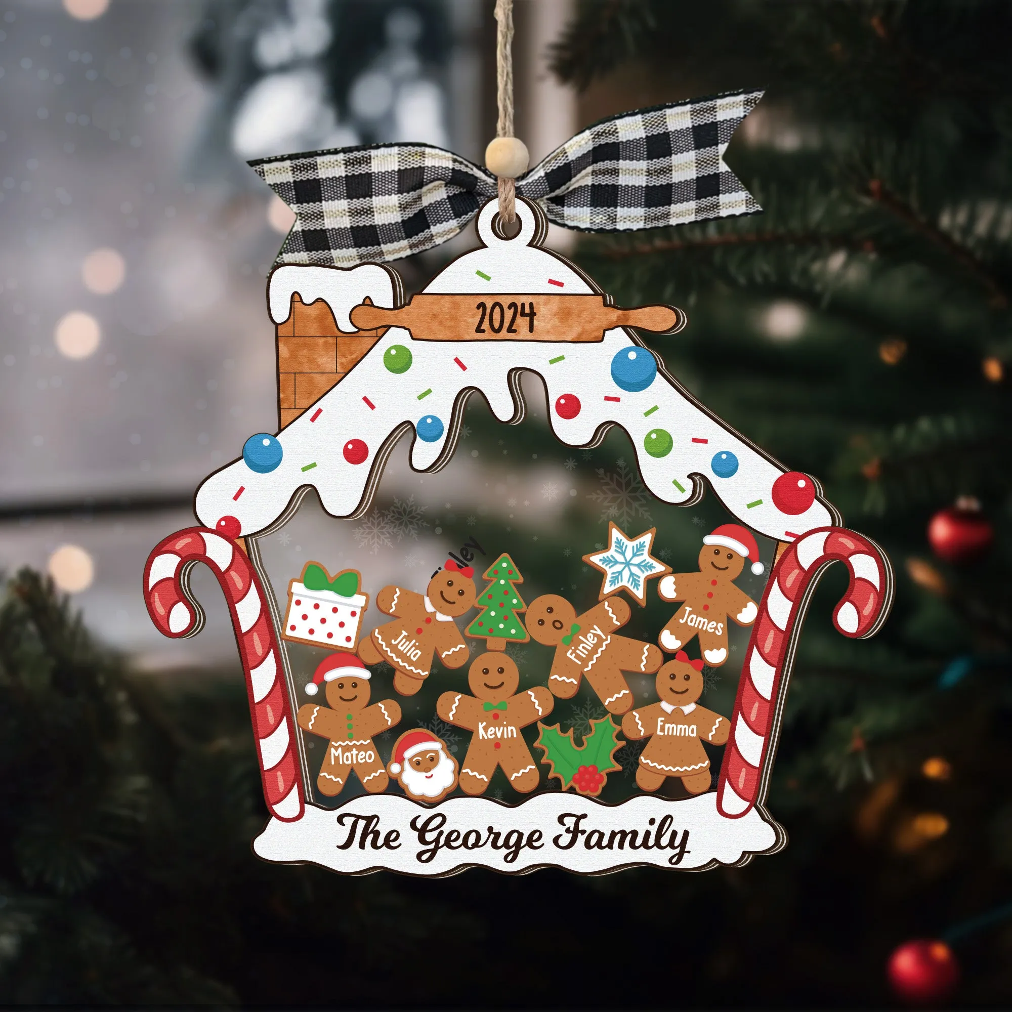 Personalized Gingerbread Family Christmas Ornament, Family 5 Layers Shaker Ornament Wood and Acrylic CF198