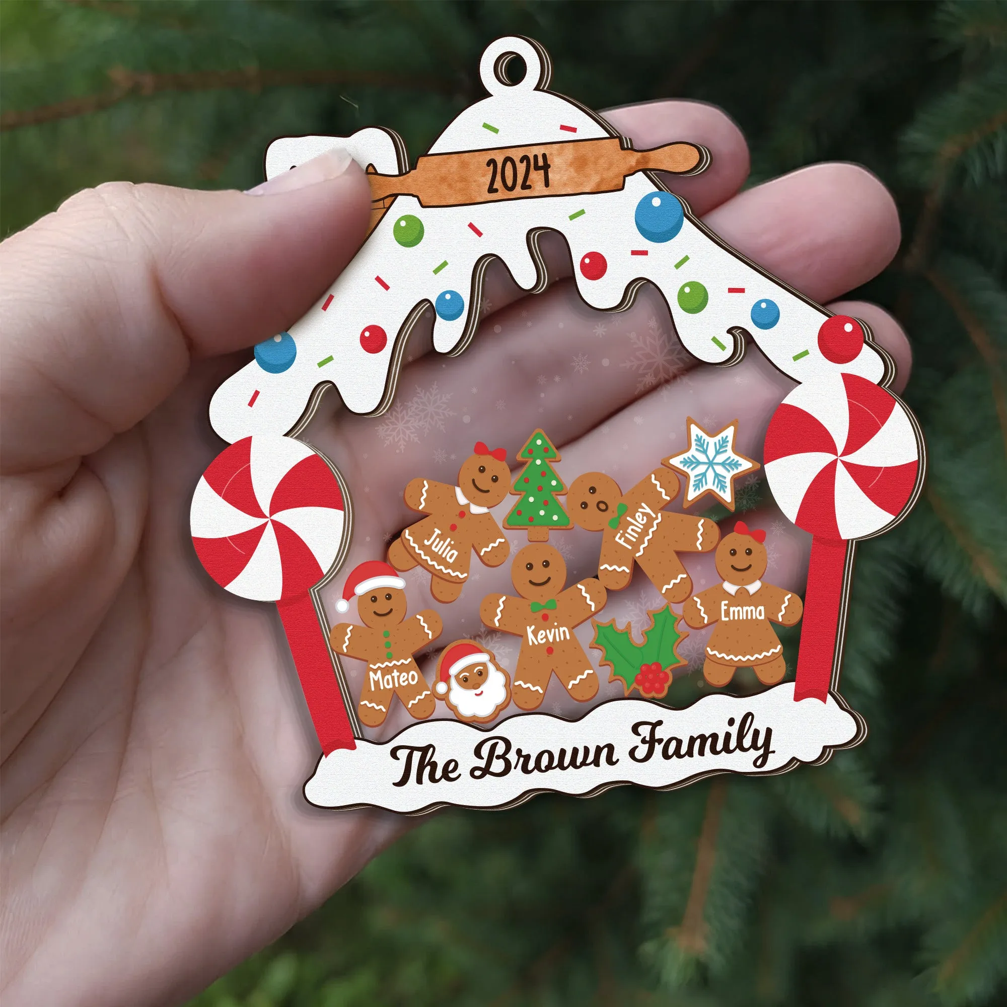 Personalized Gingerbread Family Christmas Ornament, Family 5 Layers Shaker Ornament Wood and Acrylic CF198