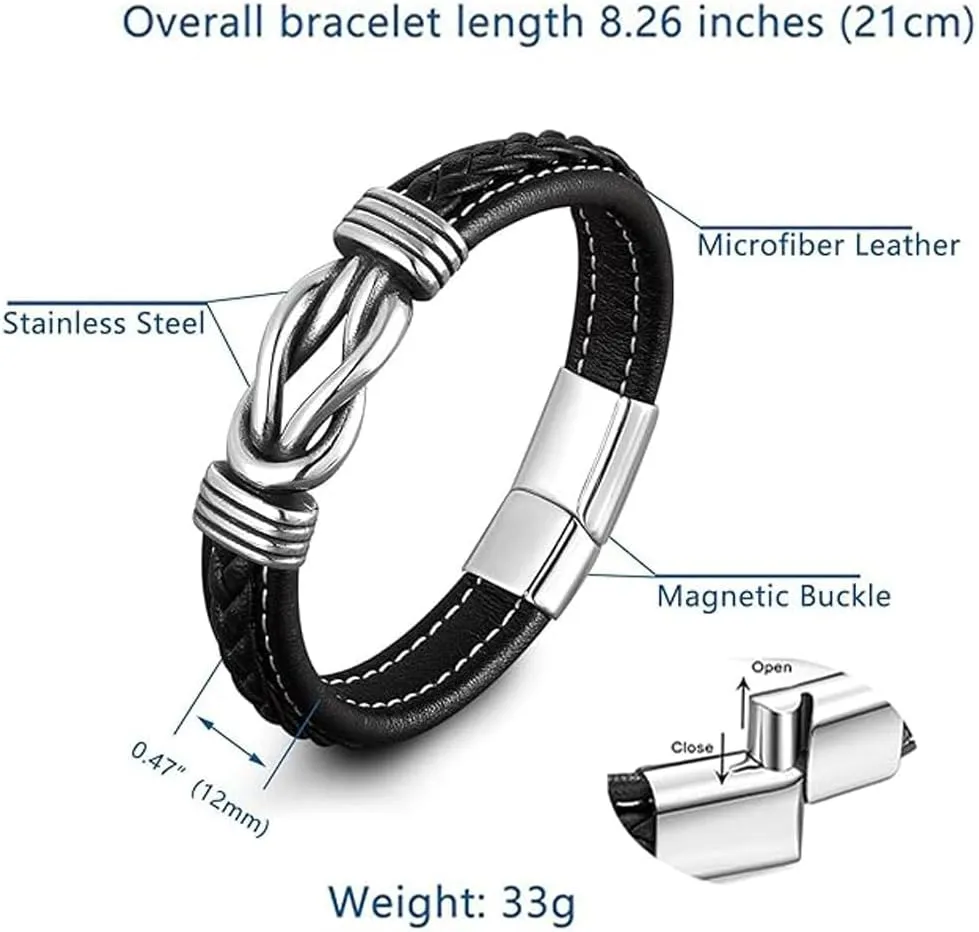 Personalized Son's Infinity Knot Bracelet Gift, To My Son/Grandson Stainless Steel Infinity Knot Leather Engraved with Love You Forever Bracelet Forever Linked Together Jewelry for Birthday Christmas
