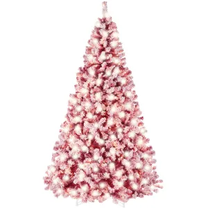 Pre-Lit Red Flocked Artificial Pine Christmas Tree w/ White Lights