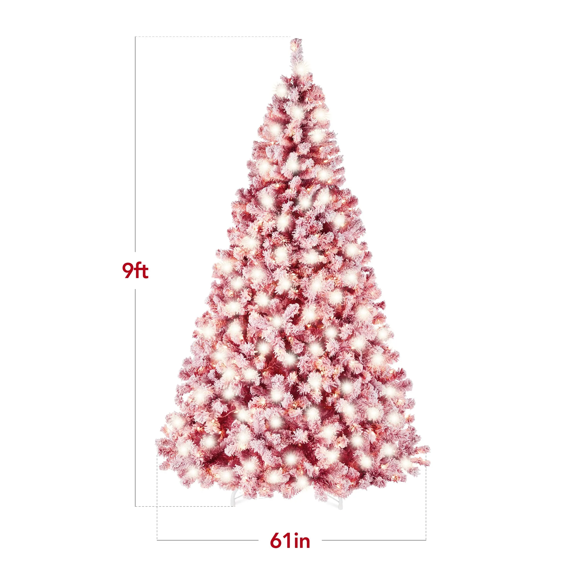 Pre-Lit Red Flocked Artificial Pine Christmas Tree w/ White Lights