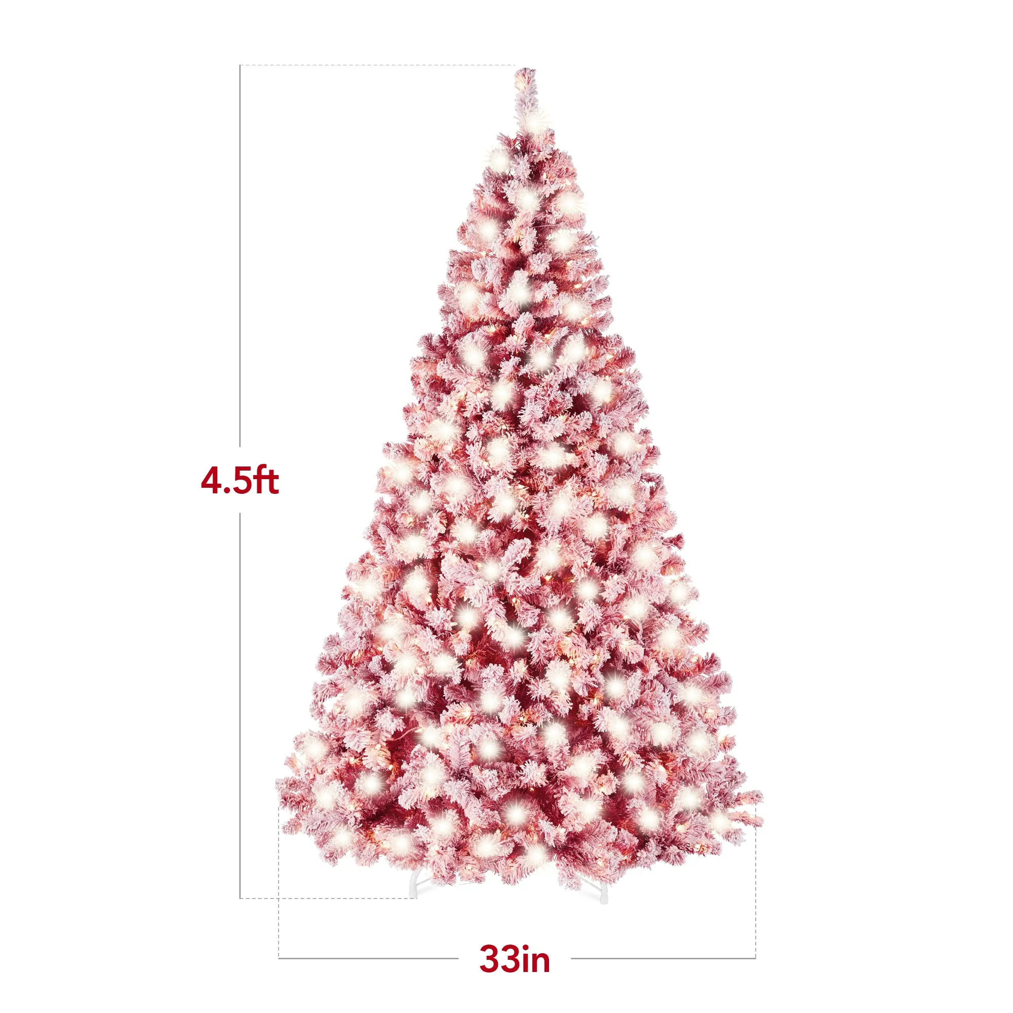 Pre-Lit Red Flocked Artificial Pine Christmas Tree w/ White Lights