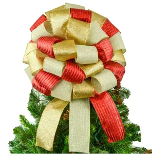 Red Gold Burlap Christmas Tree Bow Topper | Gift Bow | Tree Topper Bow