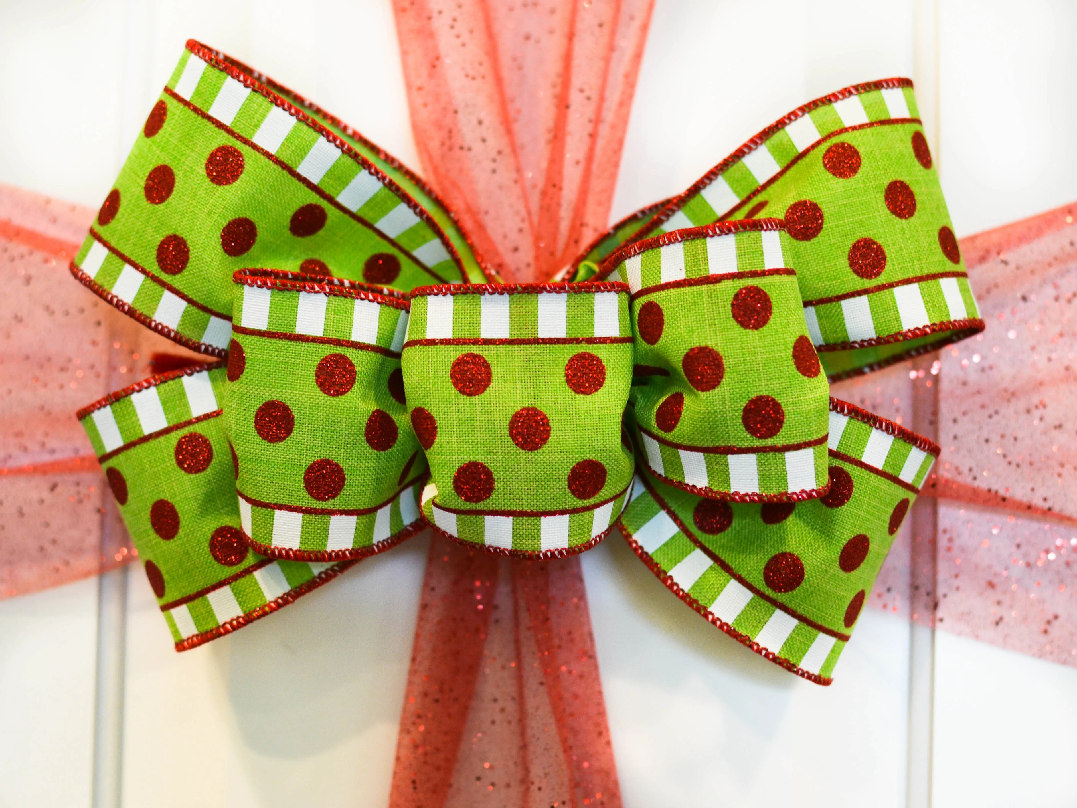 Red Lime Green White Christmas Wreath - Outdoor Holiday Front Door Decorations - Porch Decor TB15