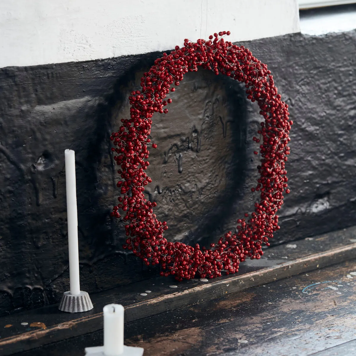 Red Wooden Bead Wreath - Two Sizes
