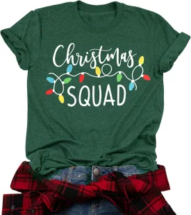 Santa Squad Christmas Shirts for Women Xmas Holiday Printed T-Shirts Family Matching Christmas Short Sleeve Blouse Tops