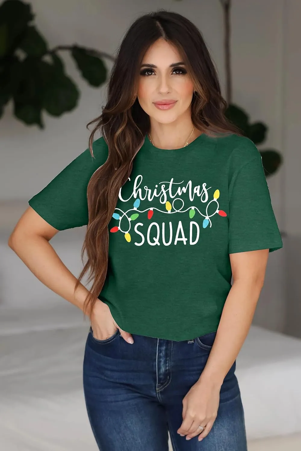 Santa Squad Christmas Shirts for Women Xmas Holiday Printed T-Shirts Family Matching Christmas Short Sleeve Blouse Tops