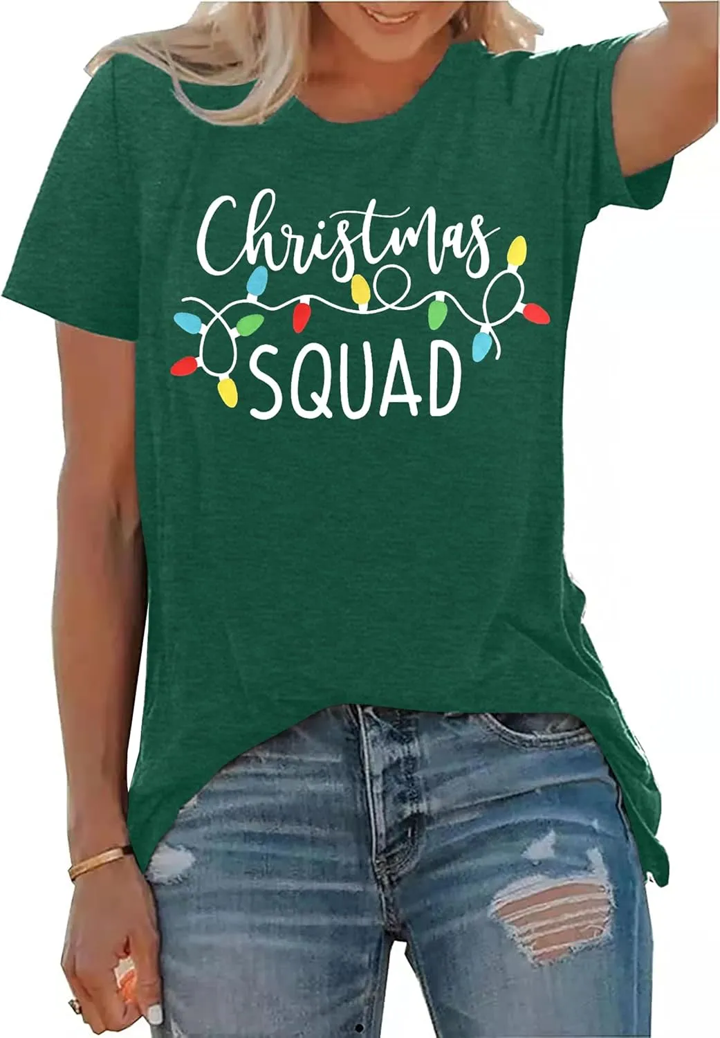 Santa Squad Christmas Shirts for Women Xmas Holiday Printed T-Shirts Family Matching Christmas Short Sleeve Blouse Tops