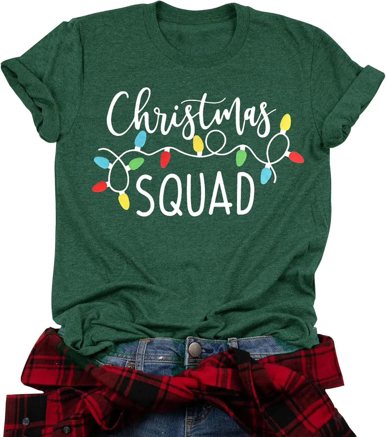 Santa Squad Christmas Shirts for Women Xmas Holiday Printed T-Shirts Family Matching Christmas Short Sleeve Blouse Tops
