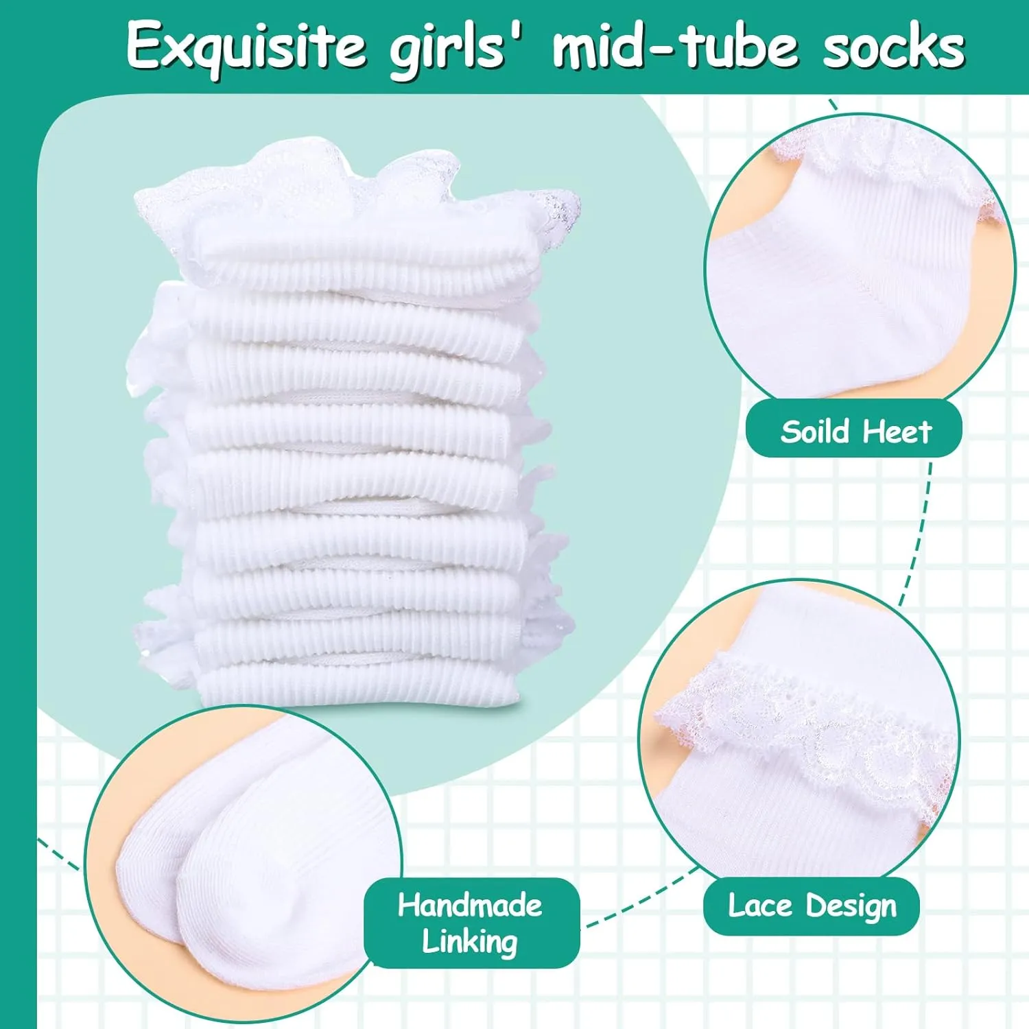 SATINIOR 6 Pairs Girls Ruffle Socks White Ruffled Lace Trim Eyelet Frilly Dress Socks for School Toddler Preschool