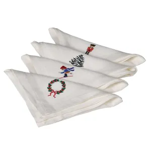Set of Four Linen Christmas Napkins