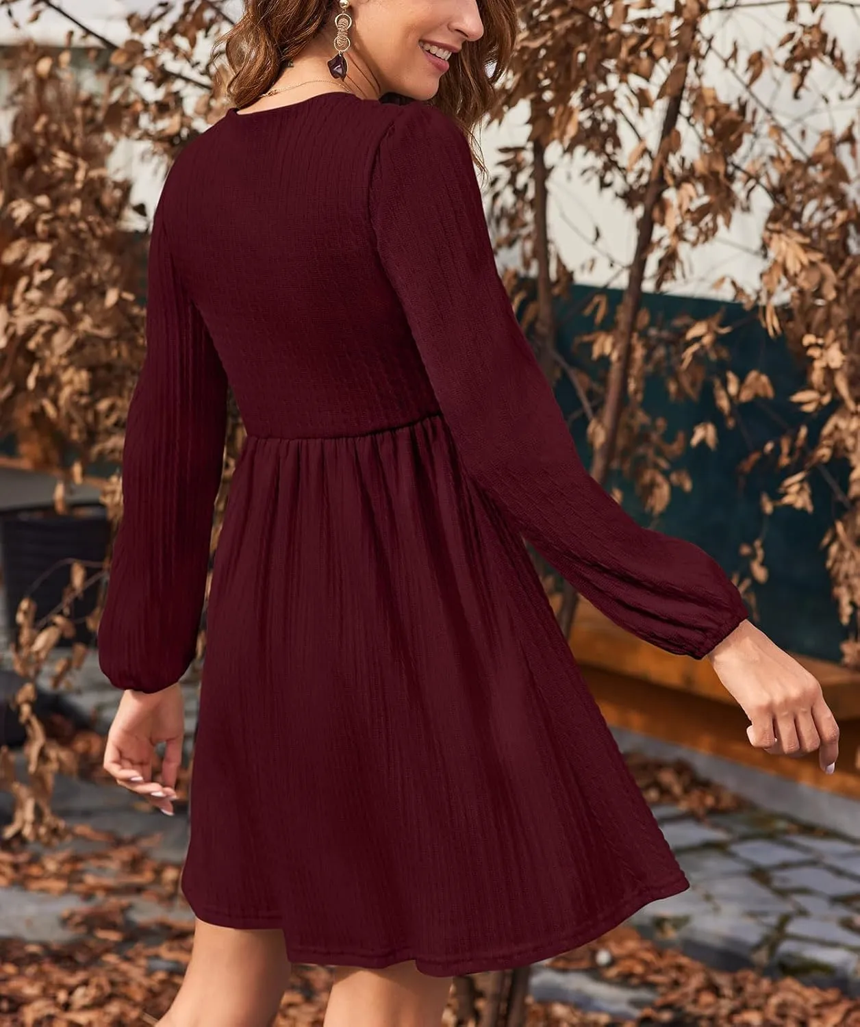 Sherosa Womens Long Sleeve Knit Dress Square Neck Knee Length Casual Babydoll Fall Dresses 2023