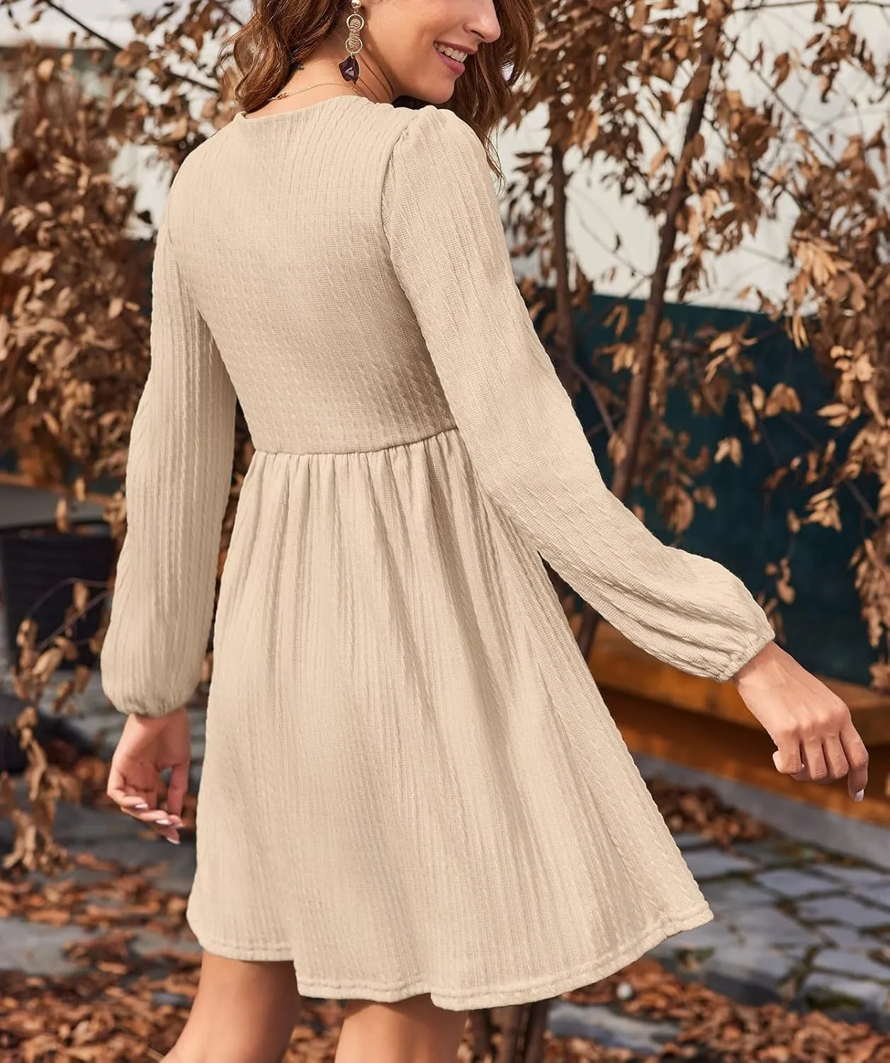 Sherosa Womens Long Sleeve Knit Dress Square Neck Knee Length Casual Babydoll Fall Dresses 2023