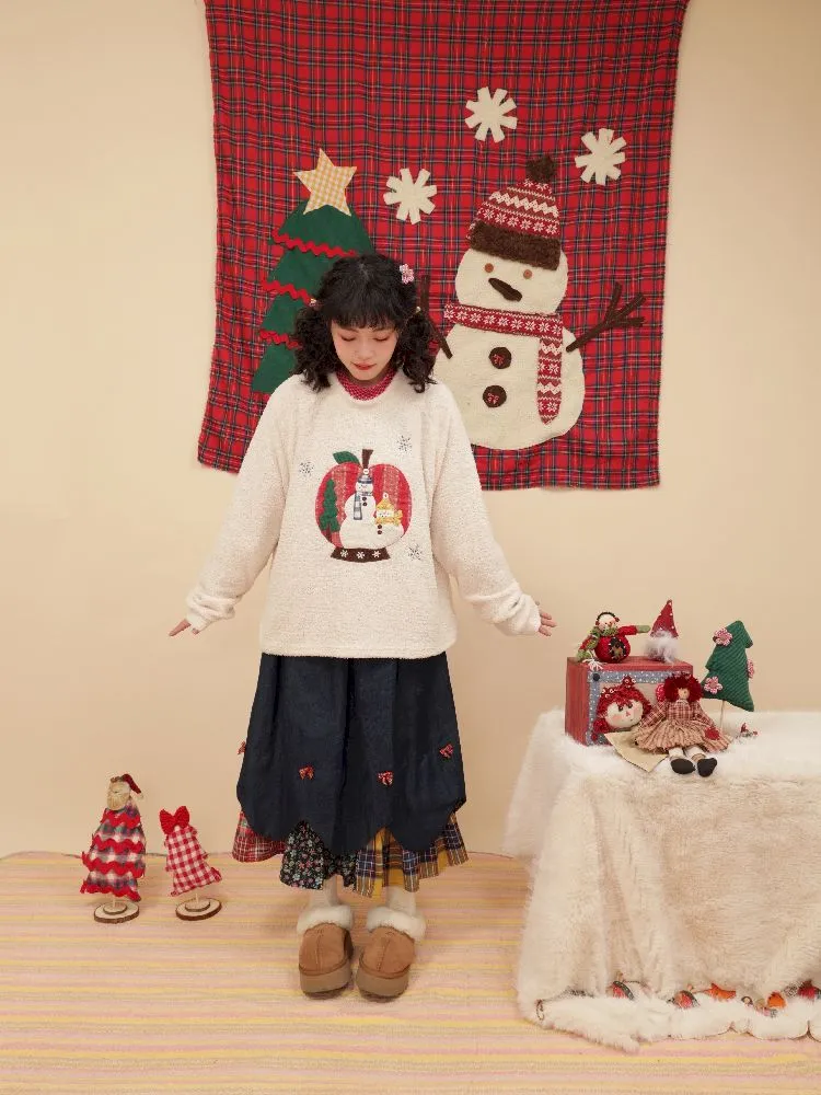 Snowman appliqué Christmas sweater【s0000005579】