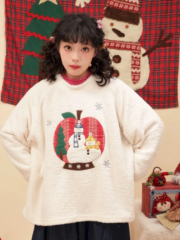 Snowman appliqué Christmas sweater【s0000005579】