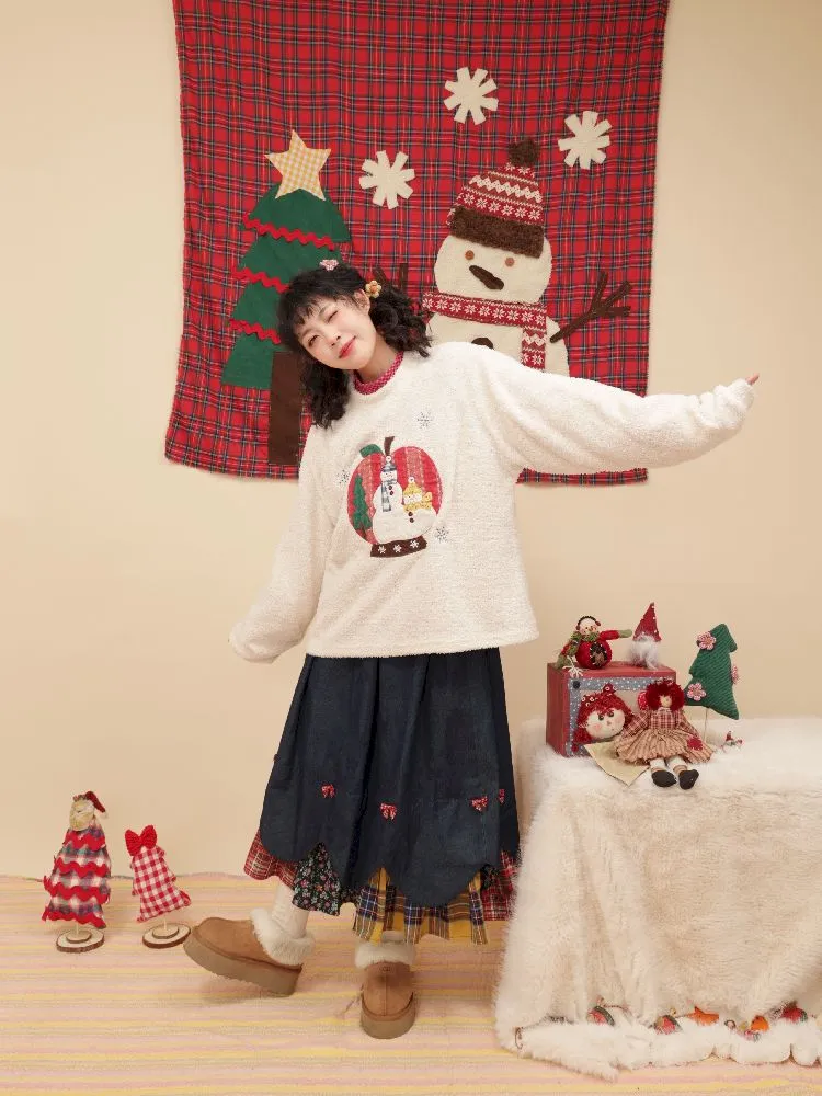 Snowman appliqué Christmas sweater【s0000005579】