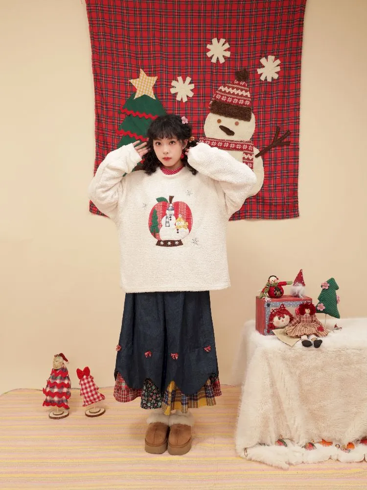 Snowman appliqué Christmas sweater【s0000005579】