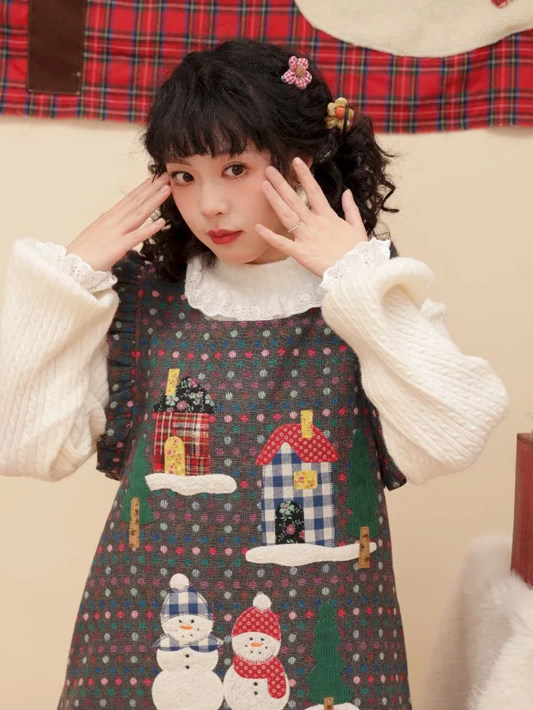 Snowman appliqué Christmas sweater【s0000005579】