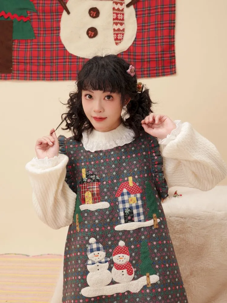 Snowman appliqué Christmas sweater【s0000005579】