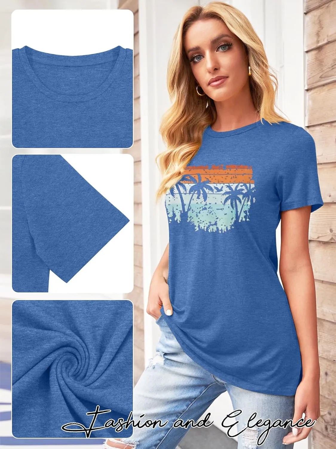 TAKEYAL Women Los Angeles Graphic T Shirts California Letter Print Short Sleeve Tee Loose Casual Tops