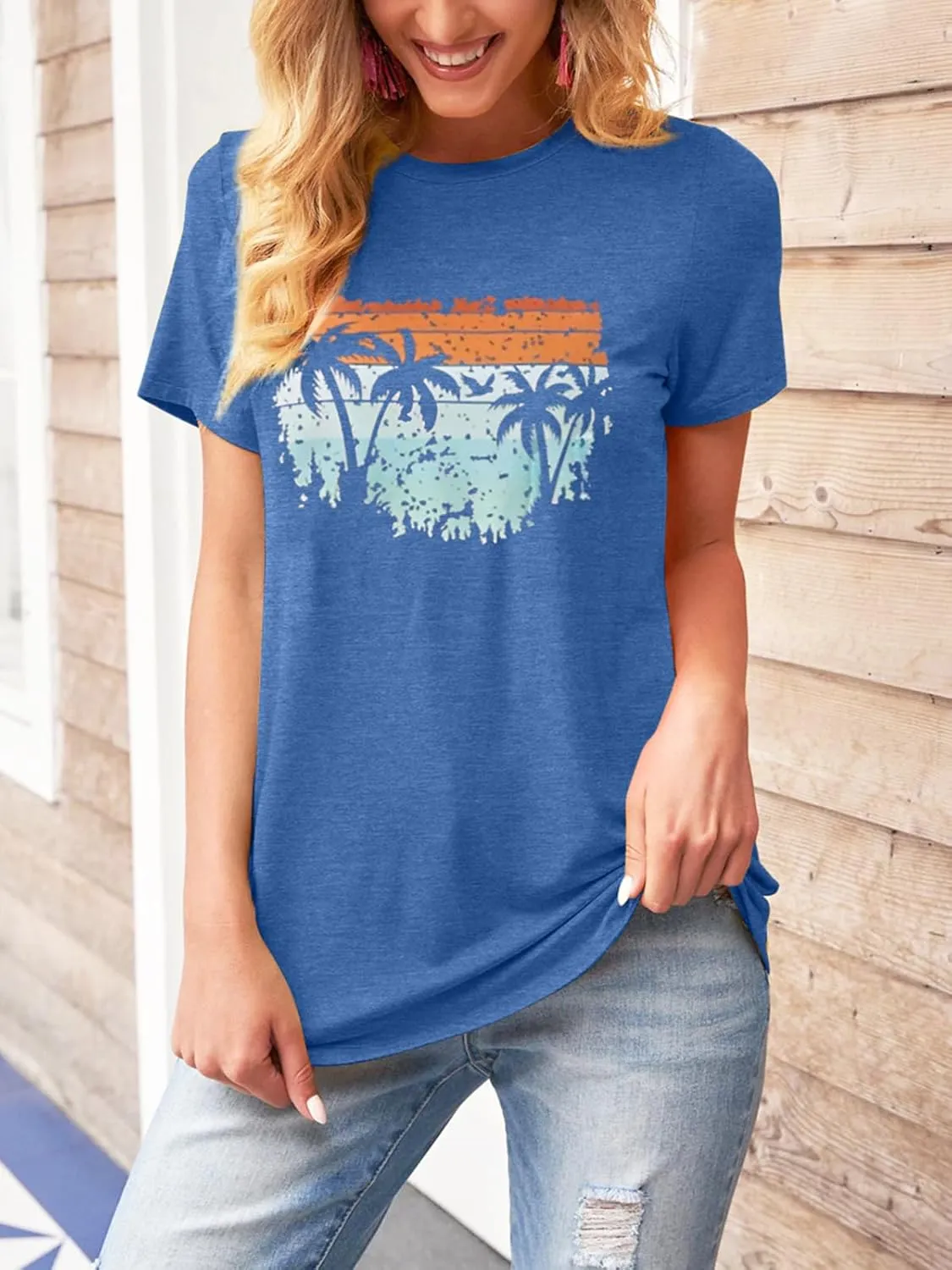 TAKEYAL Women Los Angeles Graphic T Shirts California Letter Print Short Sleeve Tee Loose Casual Tops