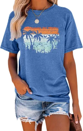 TAKEYAL Women Los Angeles Graphic T Shirts California Letter Print Short Sleeve Tee Loose Casual Tops