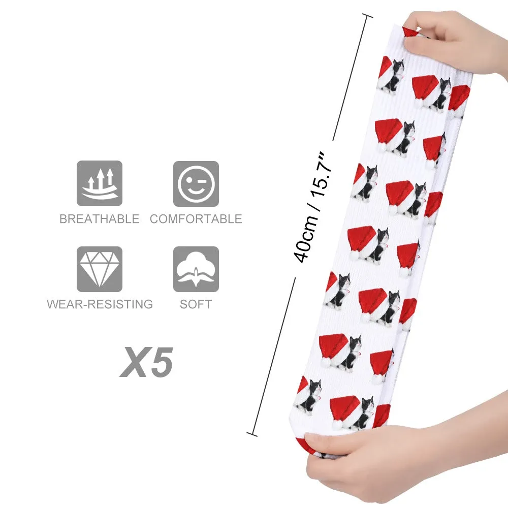 Tuxedo Kitty Christmas Breathable Stocking Socks (Pack of 5)