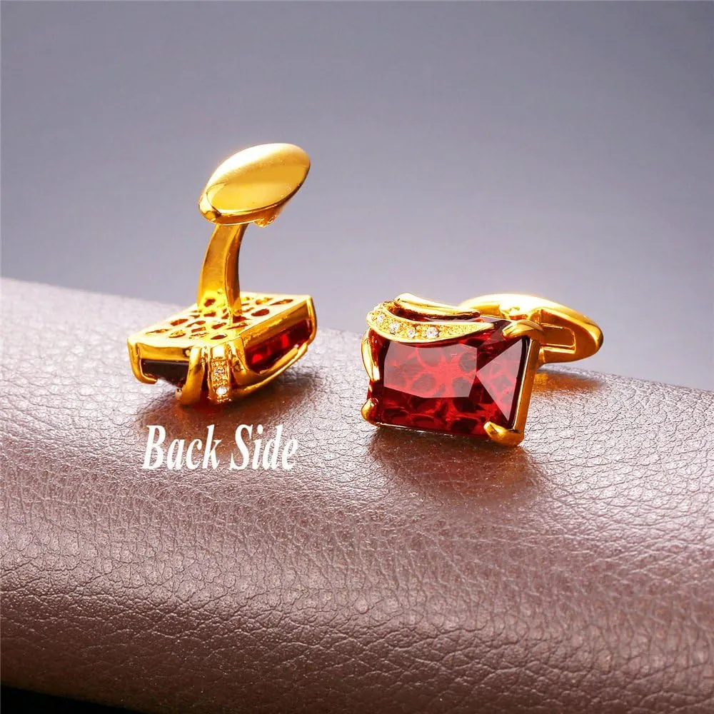 U7 Men Cufflinks for Wedding Christmas Business Platinum or 18K Gold Plated Crystal Fancy Stone Cuff Links, Custom Photo Cufflinks,Gift Packed