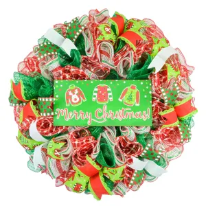Ugly Christmas Sweater Wreath - Xmas Mesh Door Decor - Holiday Decorations - Red White Emerald Green