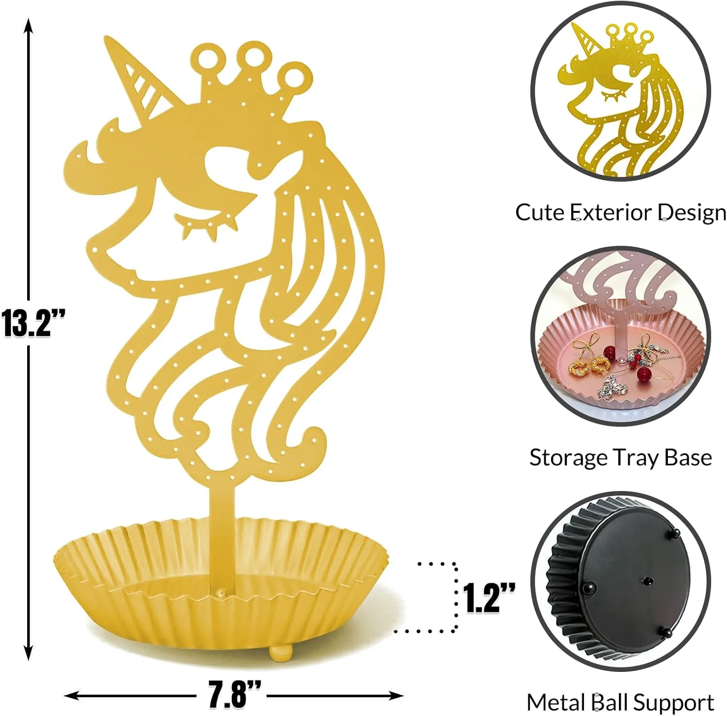 Unicorn Earring Holder Organizer Decor Stud Earrings Tree 81 Holes,Jewelry Earring Display,Metal Earring Storage Stand with Tray Gift (Gold)