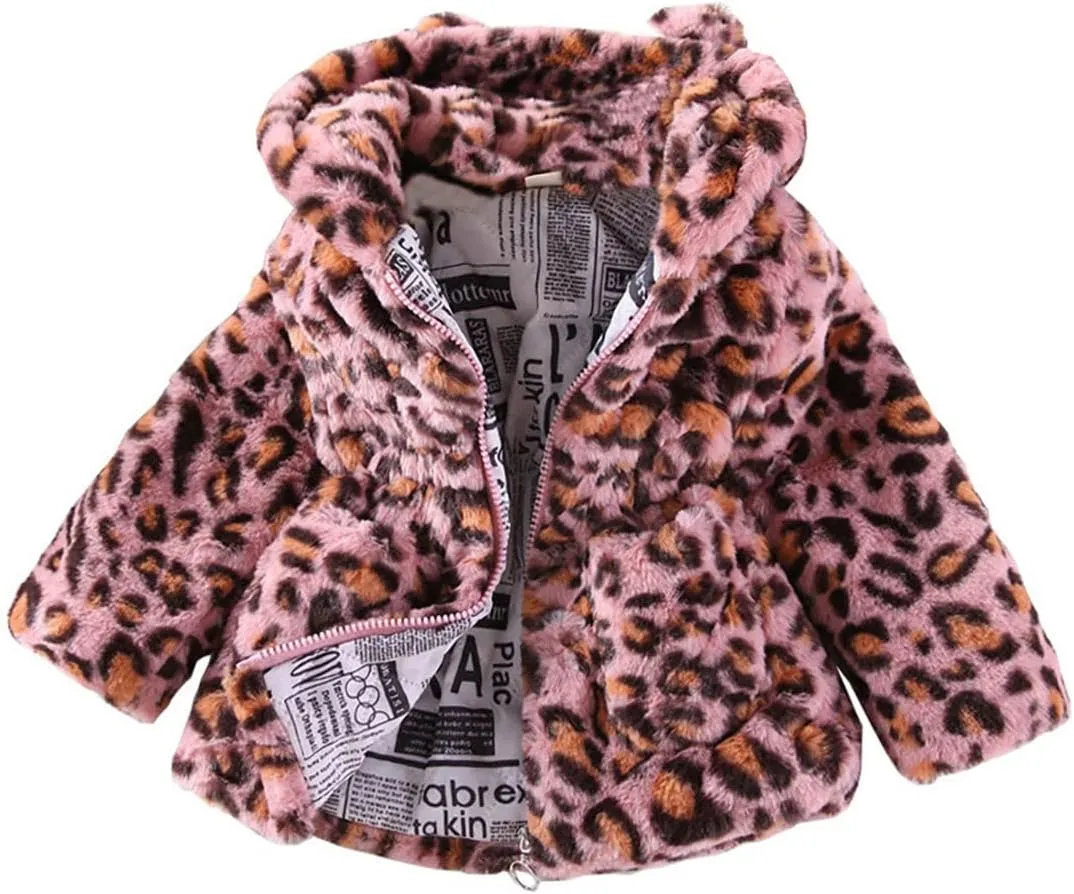 WEONEDREAM Toddler Girls Winter Fleece Coat Kids Hooded Faux Fur Jacket Baby Warm Outwear