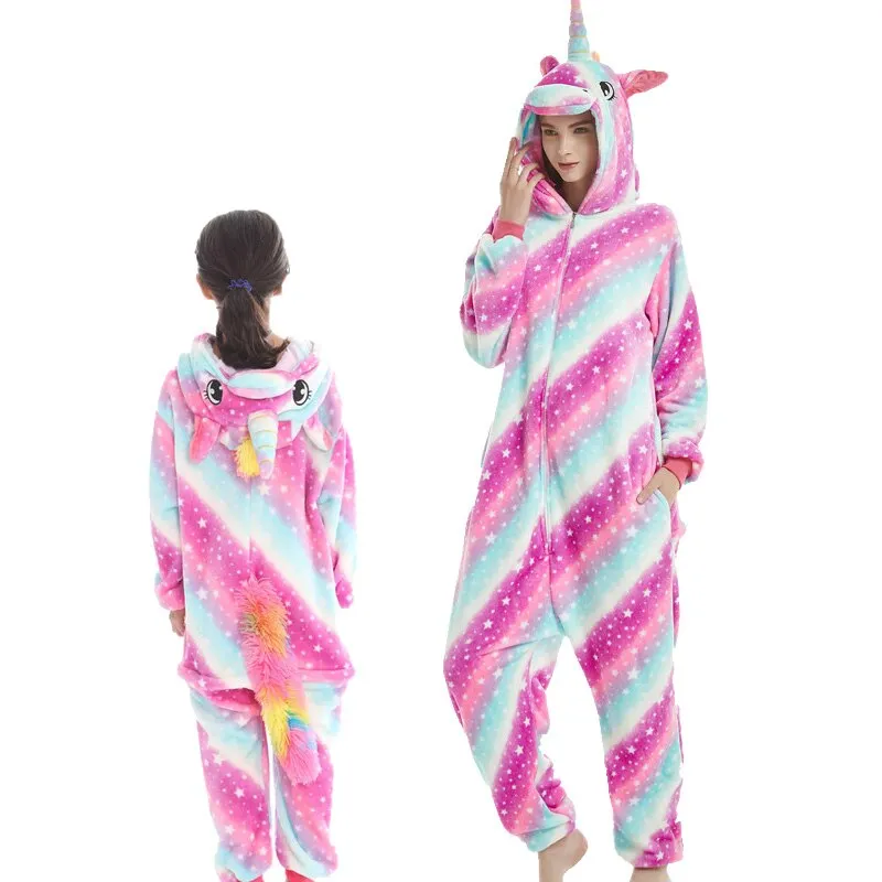 Winter Women Men Unisex Adult Cute Cartoon Onesie Animal Pajamas Kigurumi Unicorn Cat Bear Flannel Nightie Sleepwear