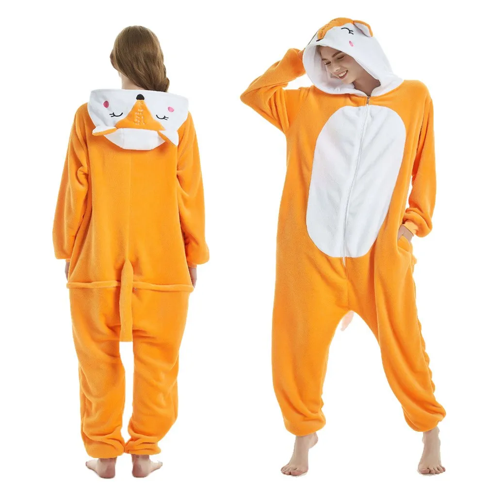 Winter Women Men Unisex Adult Cute Cartoon Onesie Animal Pajamas Kigurumi Unicorn Cat Bear Flannel Nightie Sleepwear