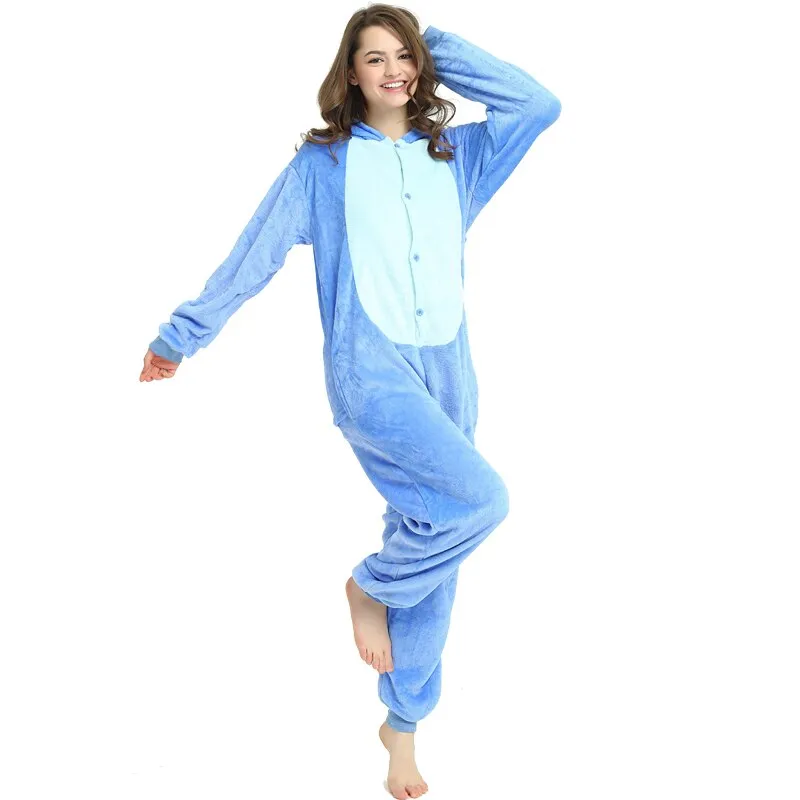 Winter Women Men Unisex Adult Cute Cartoon Onesie Animal Pajamas Kigurumi Unicorn Cat Bear Flannel Nightie Sleepwear