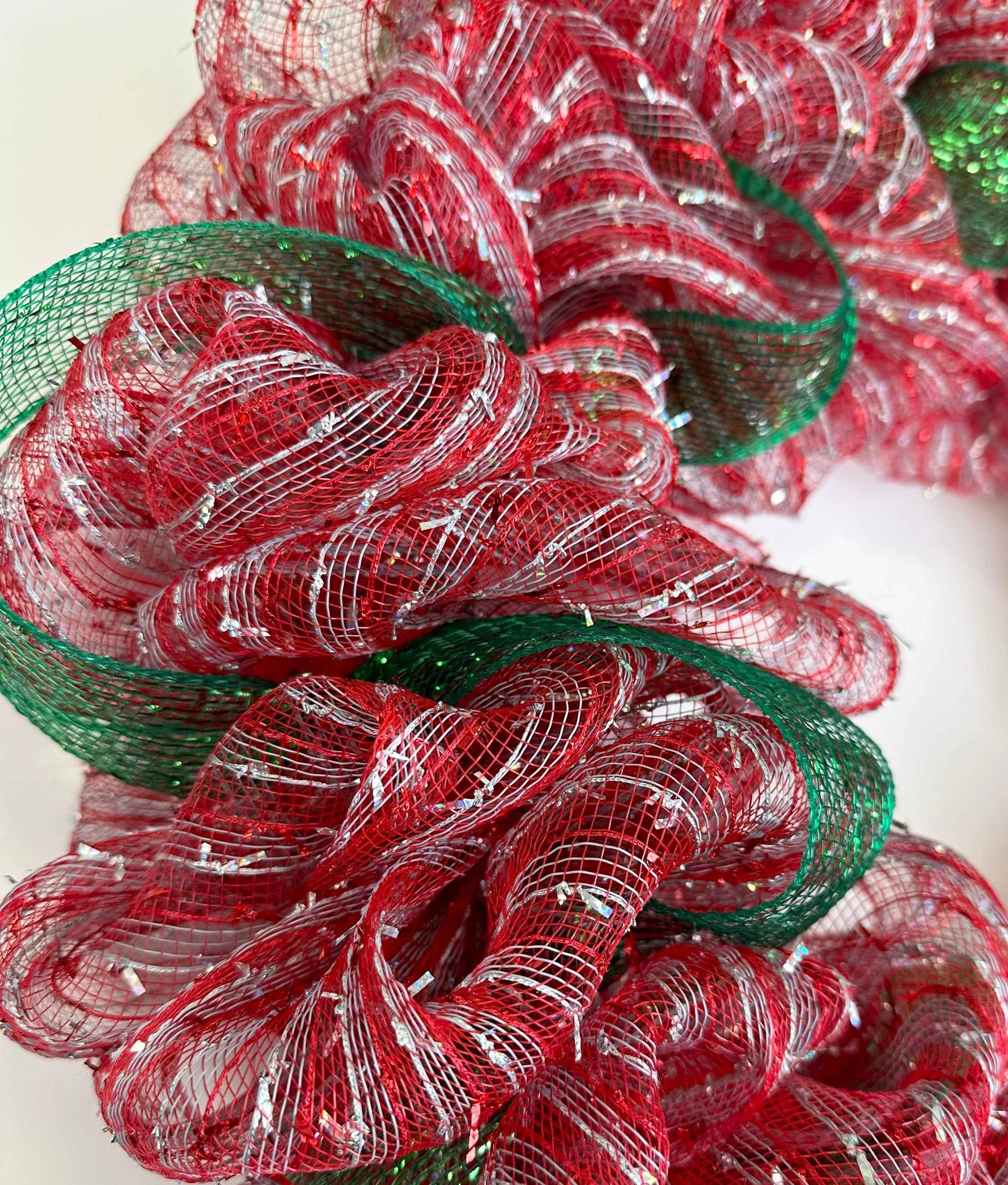 Wish You a Merry Christmas Front Door Wreath - Bright Holiday Decoration - Red Green White Sparkle