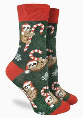 Women's Candy Cane Sloths Crew Socks