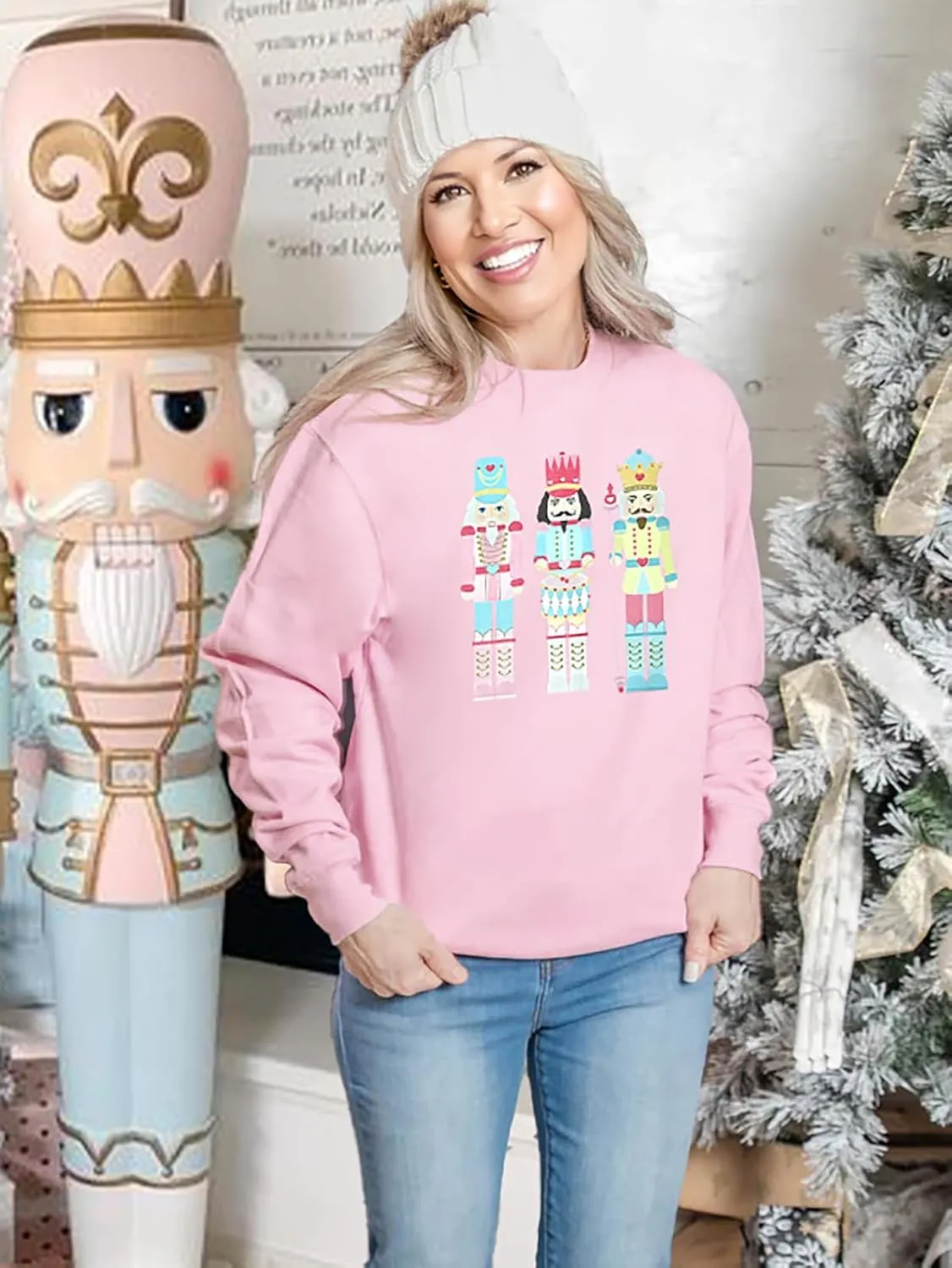 Women's Christmas Nutcracker Sweatshirt Crewneck Long Sleeve Shirt Xmas Holiday Pullover Tops
