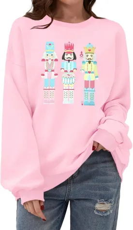 Women's Christmas Nutcracker Sweatshirt Crewneck Long Sleeve Shirt Xmas Holiday Pullover Tops