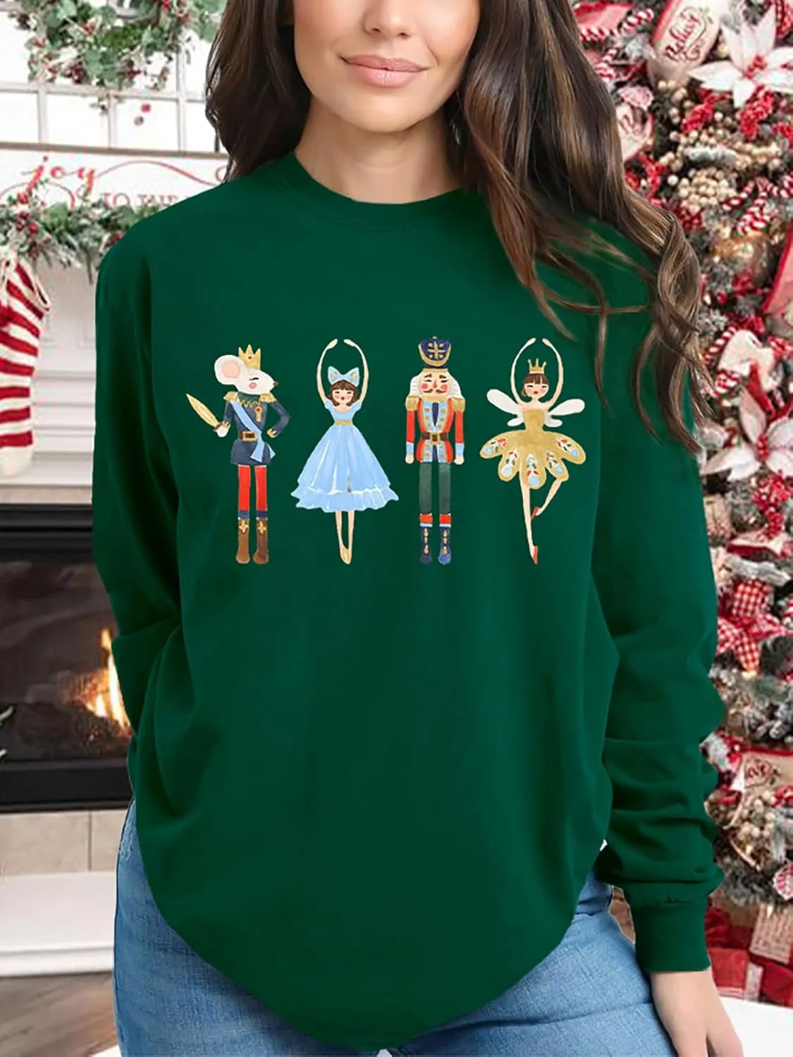 Women's Christmas Nutcracker Sweatshirt Crewneck Long Sleeve Shirt Xmas Holiday Pullover Tops