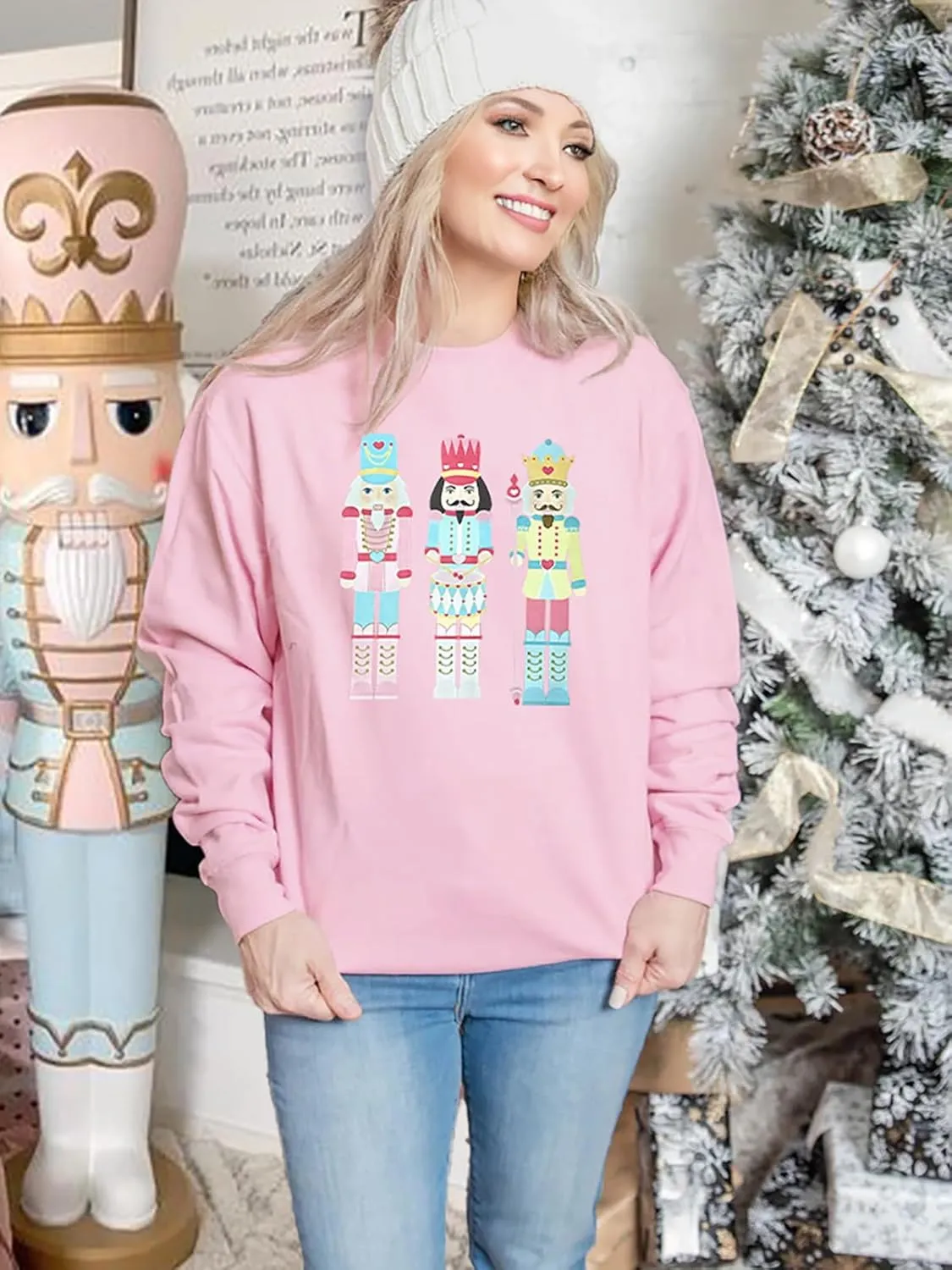 Women's Christmas Nutcracker Sweatshirt Crewneck Long Sleeve Shirt Xmas Holiday Pullover Tops